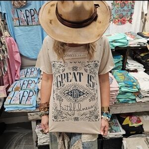 RB3 GREAT Beige Graphic Tee with Inspirational Print